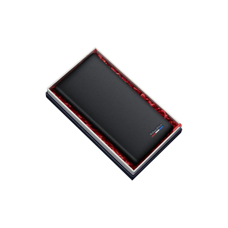 WilliamPOLO Top Grain Cow Leather Long/Cropped Wallet Money Clip Regular Men's Black-8