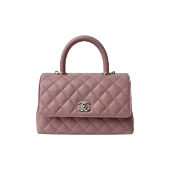 CHANEL Coco Handle Litchi Grain Cow Leather Handbag, Shoulder Bag, Crossbody Bag Small Size Women's Smoke Pink