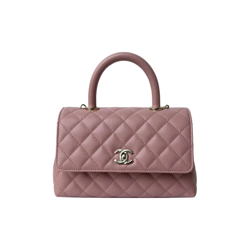 CHANEL Coco Handle Litchi Grain Cow Leather Handbag, Shoulder Bag, Crossbody Bag Trumpets Women's Smoke Pink-0