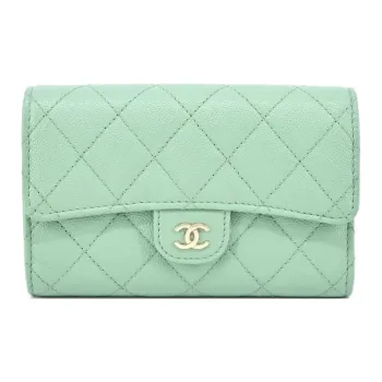 CHANEL Classic Flap CF Textured Calfskin Wallet Women's Green