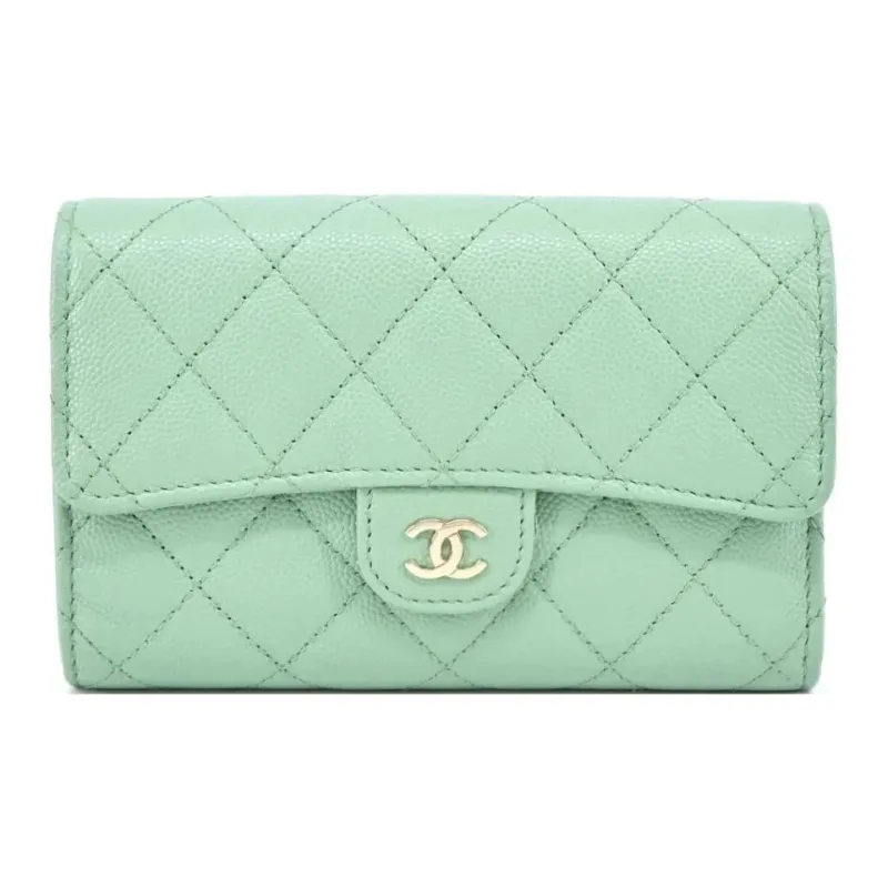 CHANEL Classic Flap CF Litchi Grain Calfskin Wallet Women's Green-0