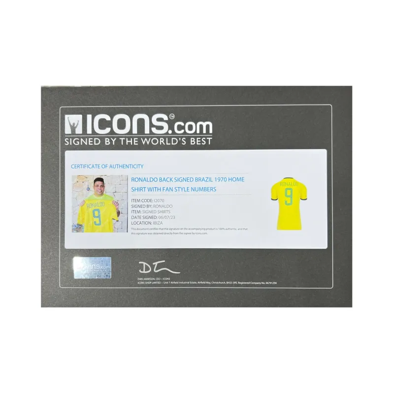 ICONS.com Ronaldo Brazil 1970 Edition Jersey Includes Certification Certificate Not Framed-3