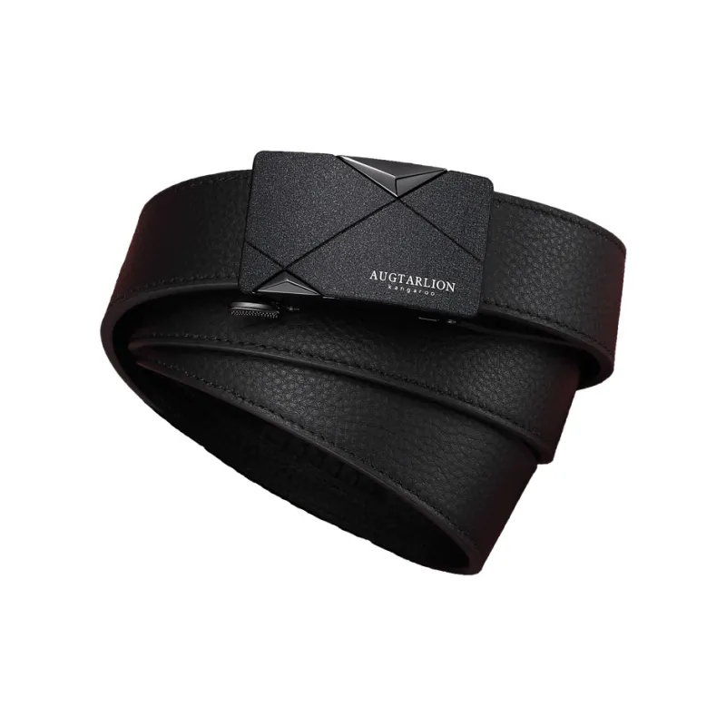 AUGTARLION Genuine Leather Business Fashion For Young Men Leather Belts Men's Black 3.5cm-2