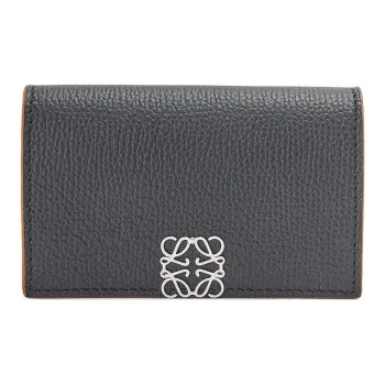 LOEWE Anagram Soft Grained Cow Leather Business Card Holder Card Case Women's Black