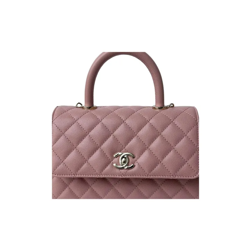 CHANEL Coco Handle Litchi Grain Cow Leather Handbag, Shoulder Bag, Crossbody Bag Trumpets Women's Smoke Pink-1