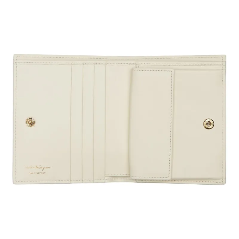FERRAGAMO GANCINI Stamped Calfskin Wallet Women's Beige White & Multicolor-3