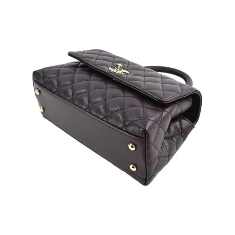 CHANEL Coco Handle Calfskin Flap Bag, One Shoulder Handbag Women's Dark Brown-2