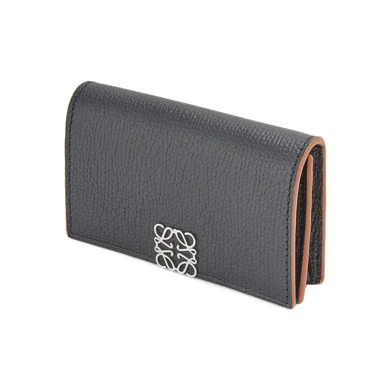 LOEWE Anagram Soft Grained Cow Leather Business Card Holder Card Case Women's Black-1
