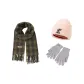Jasper Fringe Scarf+Pink Knitted Hat+Gray Glove