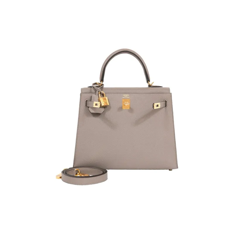 HERMES Kelly Epsom Cow Leather Handbag Women's M8 Gris Asphalte Asphalt Gray-1