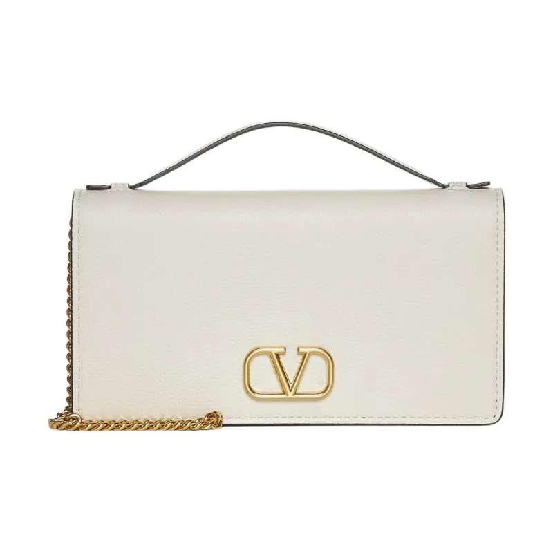 Valentino GARAVANIVlogo Calfskin Handbag Shoulder Bag Crossbody Bag Wallets Women's Light Ivory-0