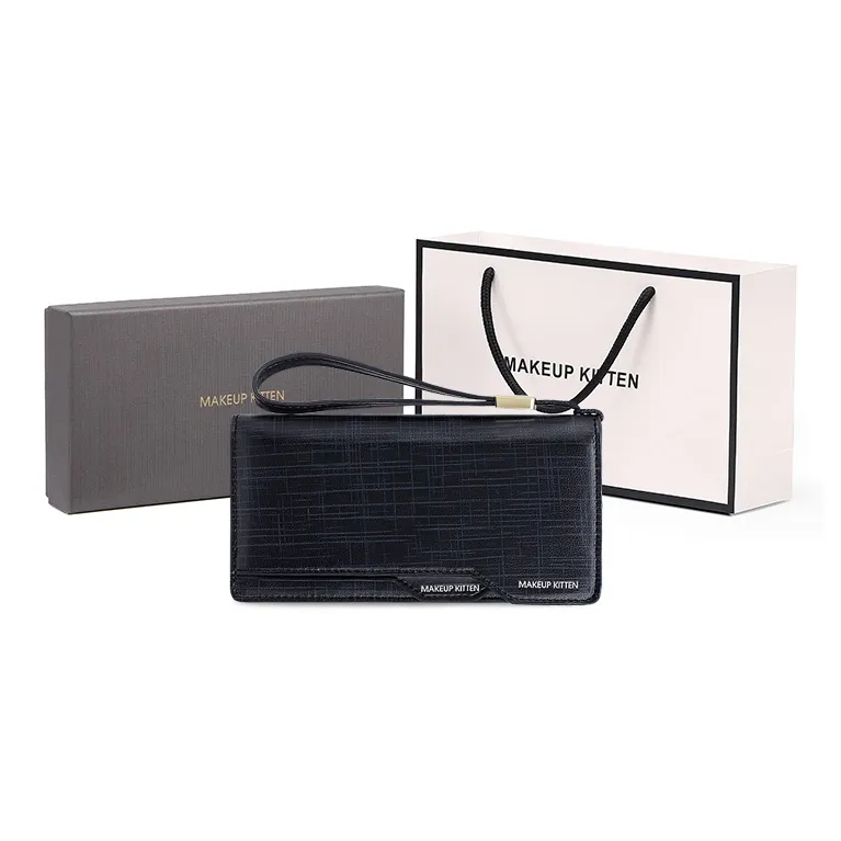 MAKEUP KITTEN Cow Leather Clutch Coin Purse Regular Unisex Black-0