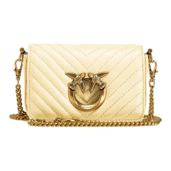 PINKO Sheepskin With Cow Leather Bird Bag, Portable Crossbody Bag, Shoulder Bag Extra Mini Women's Beige Yellow
