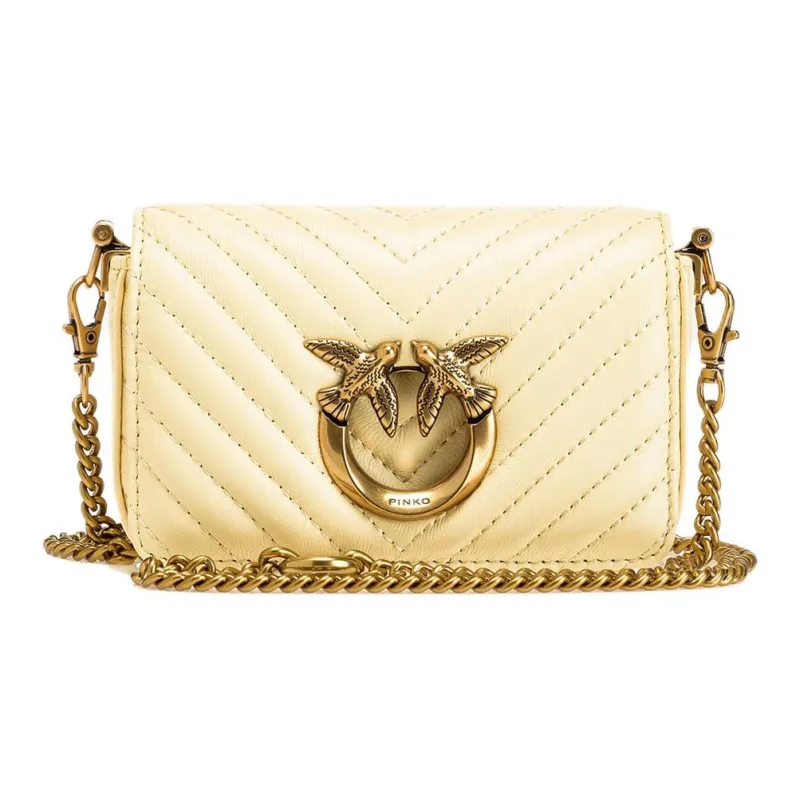PINKO Sheepskin With Cow Leather Bird Bag, Portable Crossbody Bag, Shoulder Bag Extra Mini Women's Beige Yellow-0