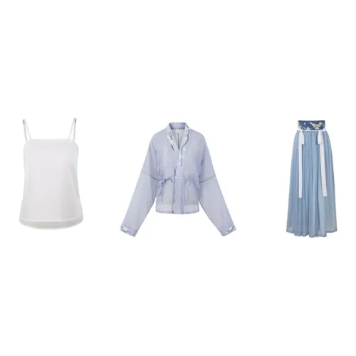 More Than Thirteen Two Piece Skirt Sets Women's Set Blue Top+White Camisoles+Blue Bottom