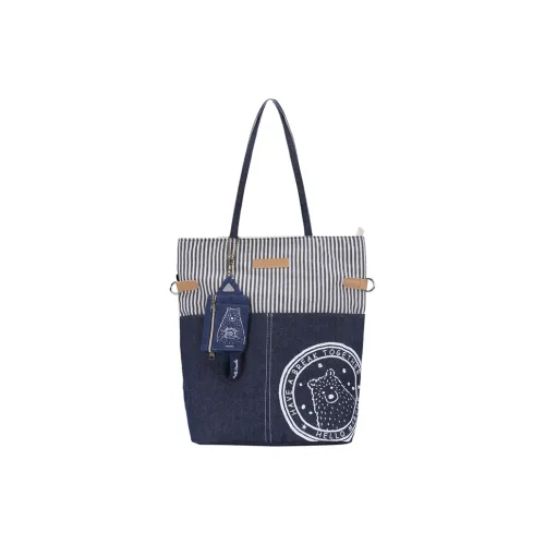 Hello Marche Fabric Denim Canvas Bag Mini tote Shopping Bag Handbag Shoulder Bag Unisex Stripes
