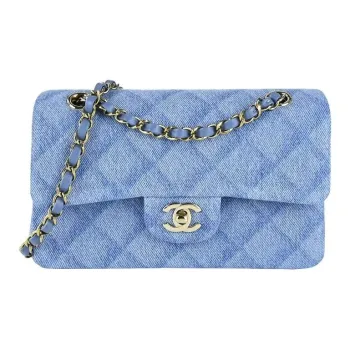 CHANEL Classic Flap CF Printed Denim Shoulder Bag, Crossbody Bag Women's Light Blue