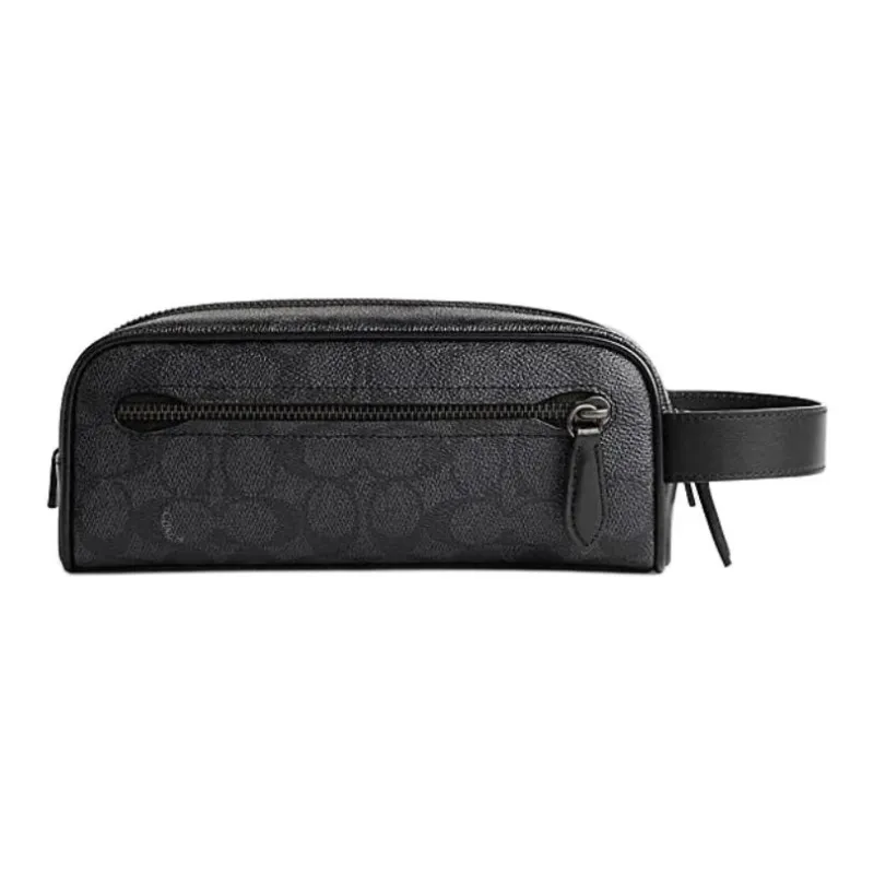 COACH Travel Kit Canvas With Leather Clutch Storage Bag Small Size Men's Charcoal Black-1