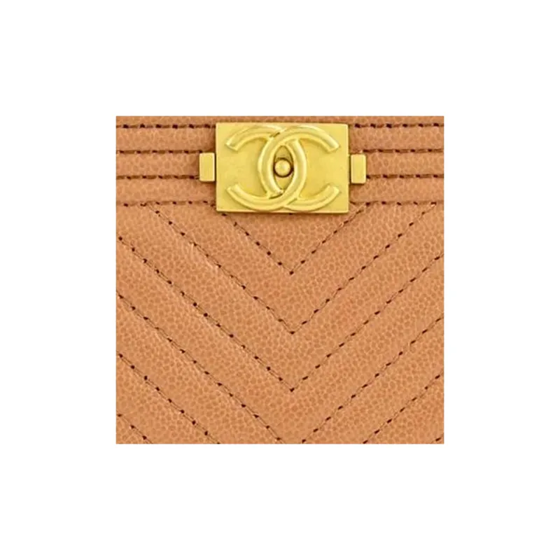 CHANEL Litchi Cow Leather Coin Purse Women's Brown-4