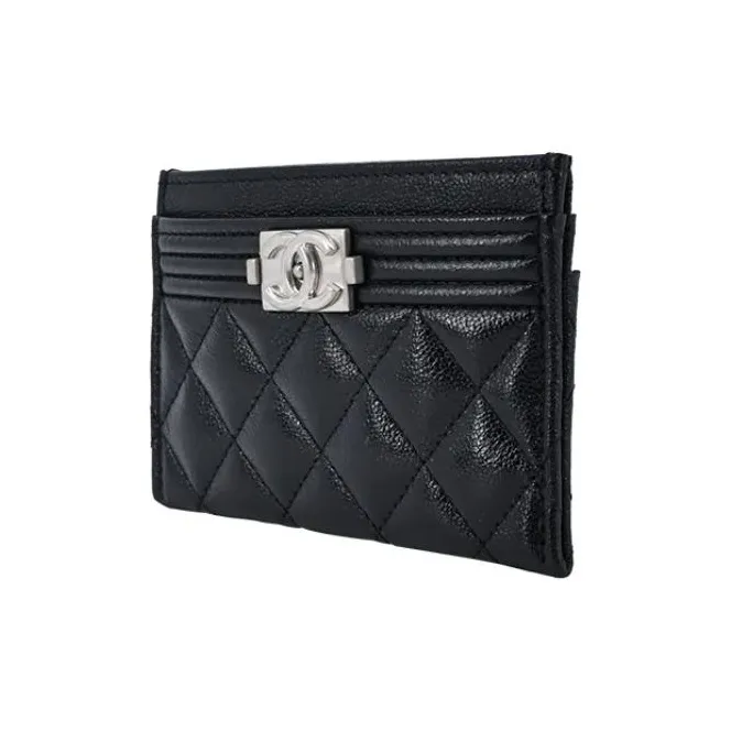 CHANEL Litchi Grain Calfskin Card Holder Women's Black-1