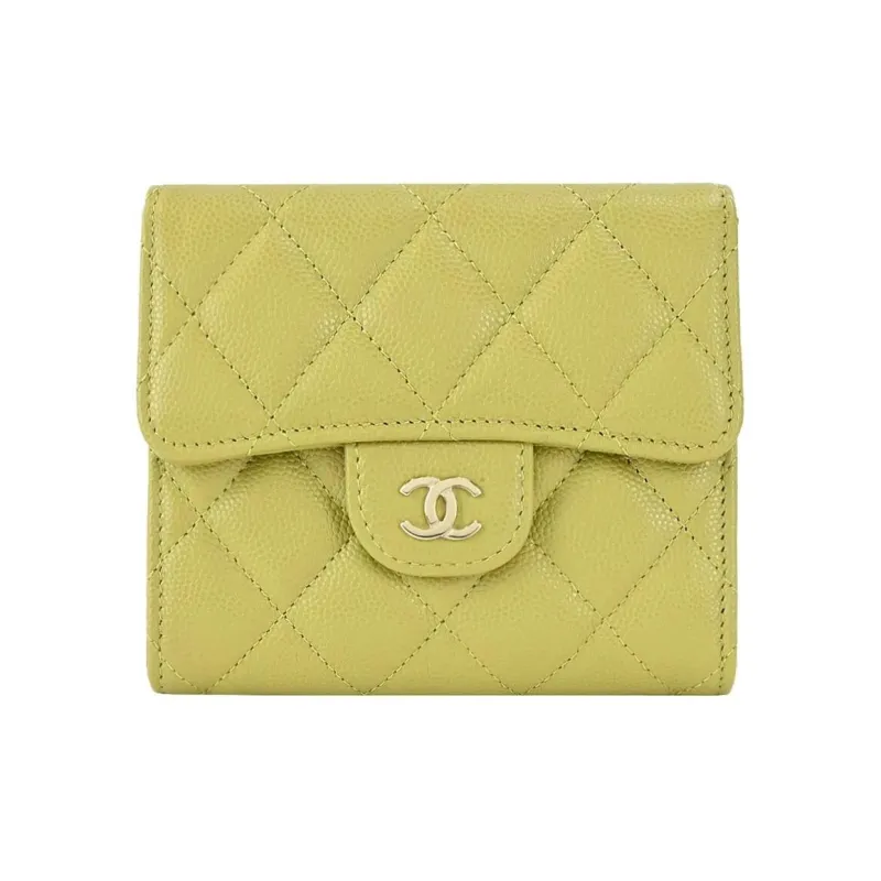 CHANEL Litchi Grain Calfskin Wallet Women's Mustard Green-0