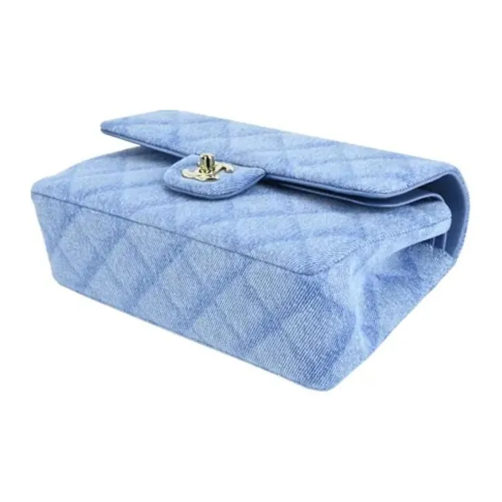 CHANEL Classic Flap CF Printed Denim Shoulder Bag, Crossbody Bag Women's Light Blue-3
