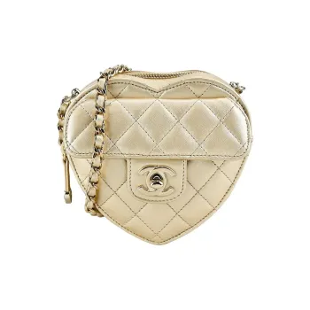 CHANEL Lambskin Heart Shaped Shoulder Bag Crossbody Bag Women's Gold