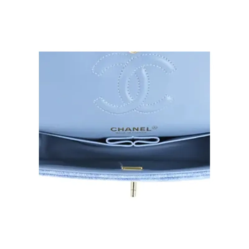CHANEL Classic Flap CF Printed Denim Shoulder Bag, Crossbody Bag Women's Light Blue-5