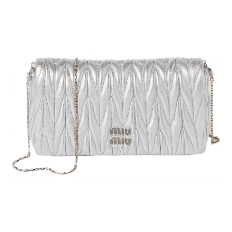 MIU MIU Matelassé Nappa Leather Crossbody Bag, Shoulder Bag Mini Women's Silver-0