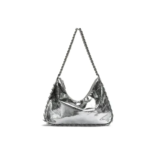 ROBERTA DI CAMERINO Synthetic Leather Soft Bucket Bag Chain Shoulder Bag Crossbody Bag Large Size Women's Silver