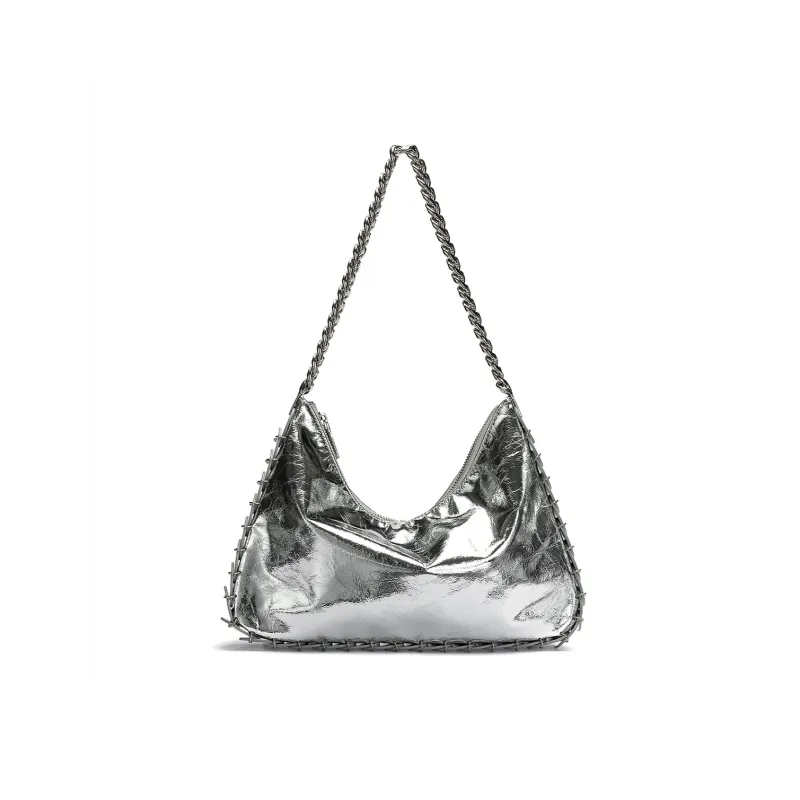 ROBERTA DI CAMERINO Synthetic Leather Soft Water Bucket Bag, Crossbody Bag, Shoulder Bag Large Size Women's Silver-0