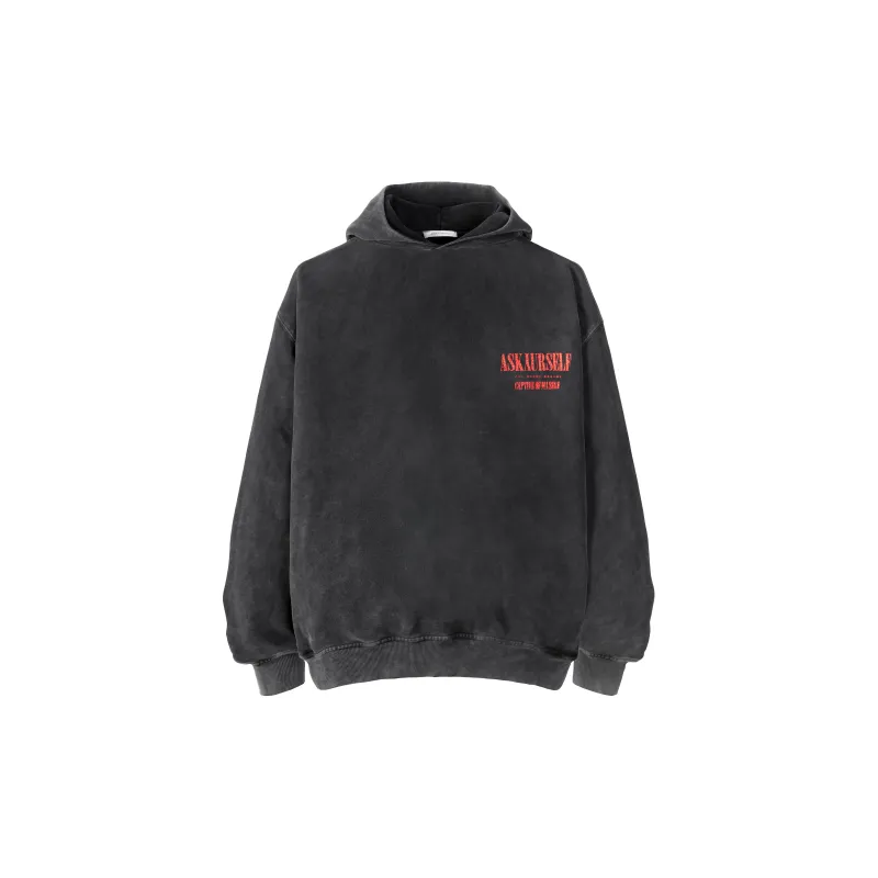 Askyurself Hoodie Unisex Washed Black-1