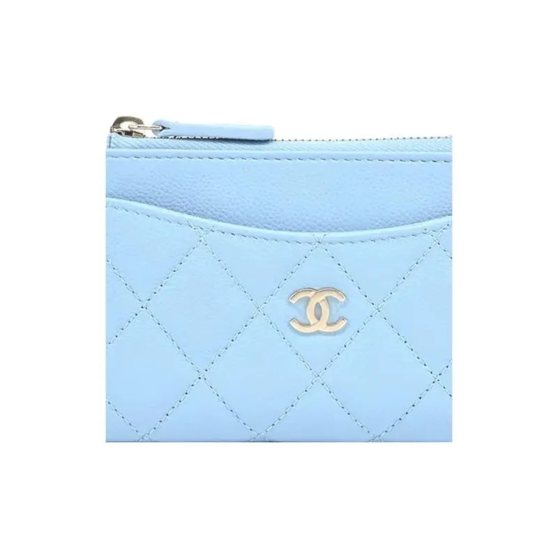 CHANEL Calfskin Coin Purse, Card Holder Women's Blue-2