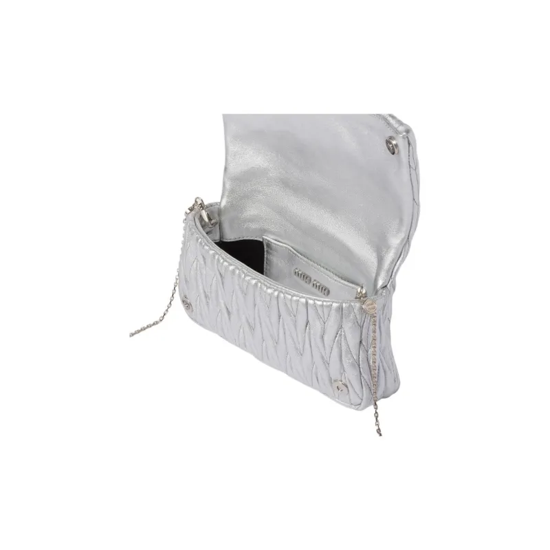 MIU MIU Matelassé Nappa Leather Crossbody Bag, Shoulder Bag Mini Women's Silver-3