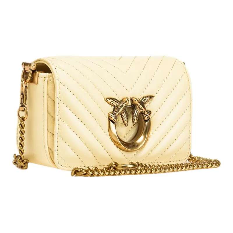 PINKO Sheepskin With Cow Leather Bird Bag, Portable Crossbody Bag, Shoulder Bag Extra Mini Women's Beige Yellow-1