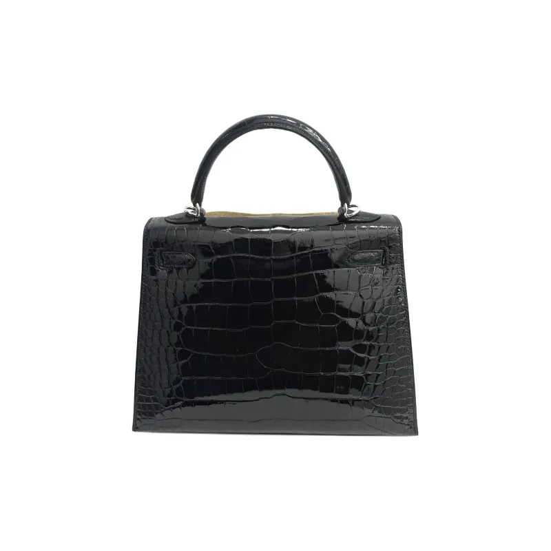 HERMES Kelly Crocodile Leather Kelly Bag Handbags Regular Women's 89 Noir Black-4