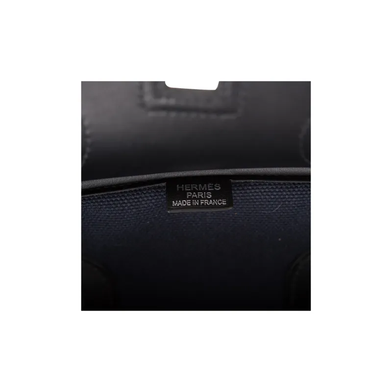 HERMES Birkin Swift Leather And Canvas Birkin Bag Handbag Unisex Black & Blue-9