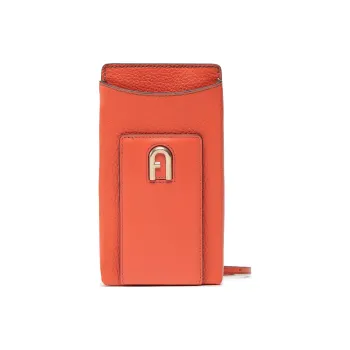 Furla Leather One Shoulder Crossbody Cell Phone Pouch Women's Orange