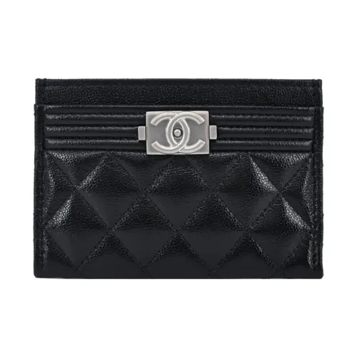 CHANEL Litchi Grain Calfskin Card Holder Women's Black