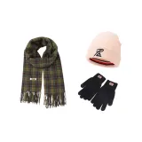 Jasper Fringe Scarf+Pink Knitted Hat+Black Glove