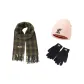 Jasper Fringe Scarf+Pink Knitted Hat+Black Glove