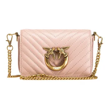 PINKO Nappa Leather Bird Bag, Portable Crossbody Bag, Shoulder Bag Women's Pink