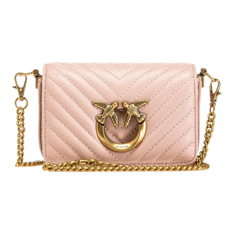 PINKO Nappa Leather Bird Bag, Portable Crossbody Bag, Shoulder Bag Women's Pink-0