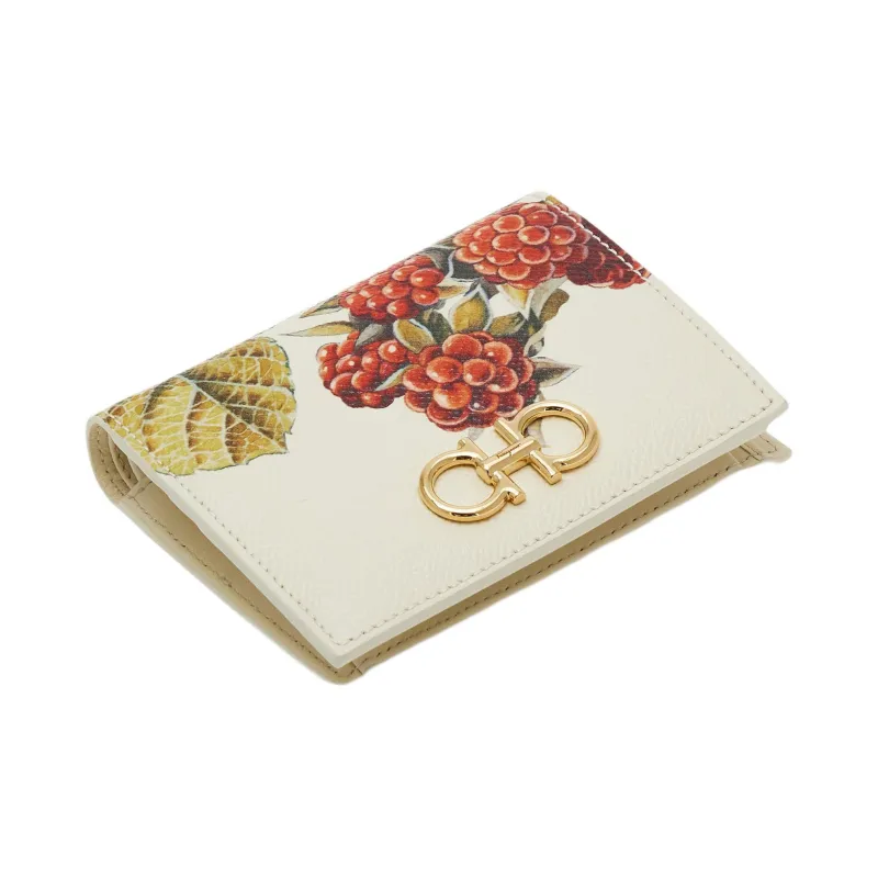 FERRAGAMO GANCINI Stamped Calfskin Wallet Women's Beige White & Multicolor-1