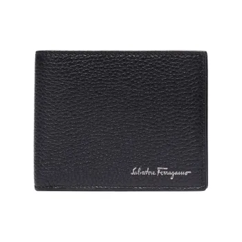 FERRAGAMO Cow Leather Money Clip Coin Purses Wallets Men's Black