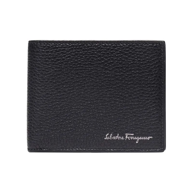 FERRAGAMO Cow Leather Money Clip Coin Purses Wallets Men's Black-0