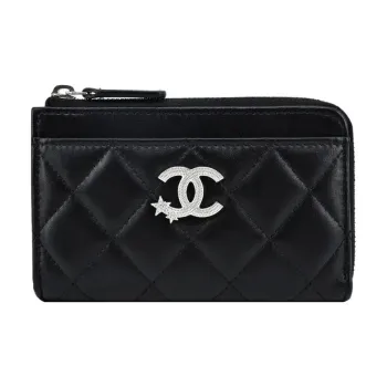 CHANEL Lambskin Card Holder Women's Black