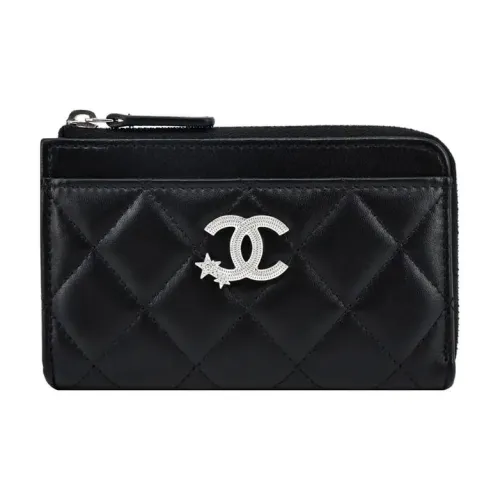 CHANEL Lambskin Card Holder Women's Black