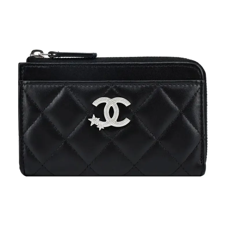 CHANEL Lambskin Card Holder Women's Black-0
