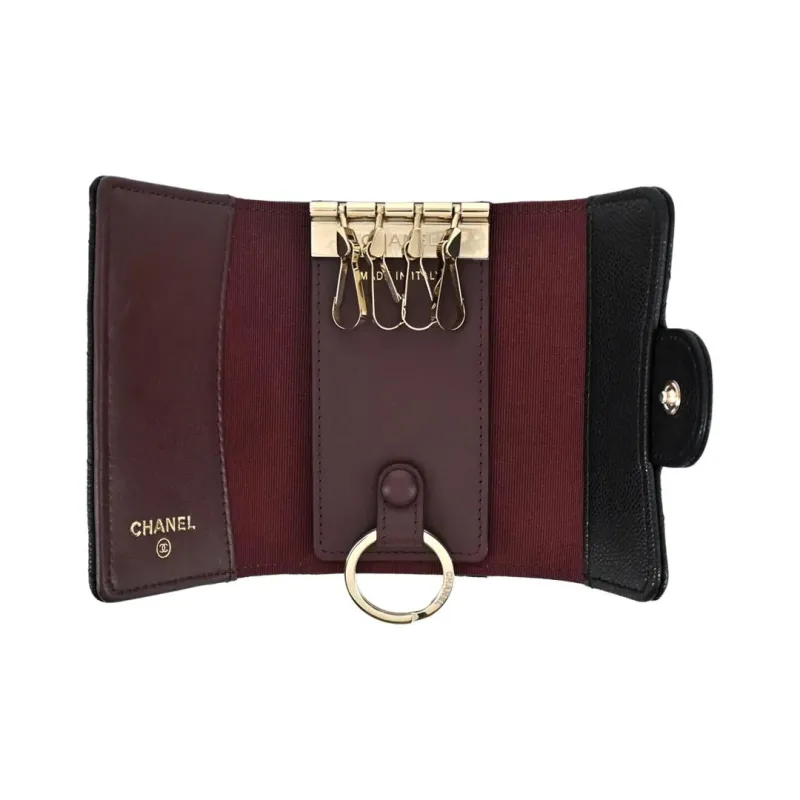 CHANEL Calfskin Coin Purses Key Pouches Women's Black-3